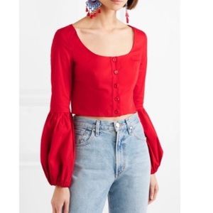 Staud red structures puff sleeve top